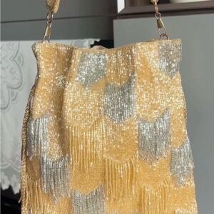 Vintage Beaded Fringe Bag Scallop Tassel Purse